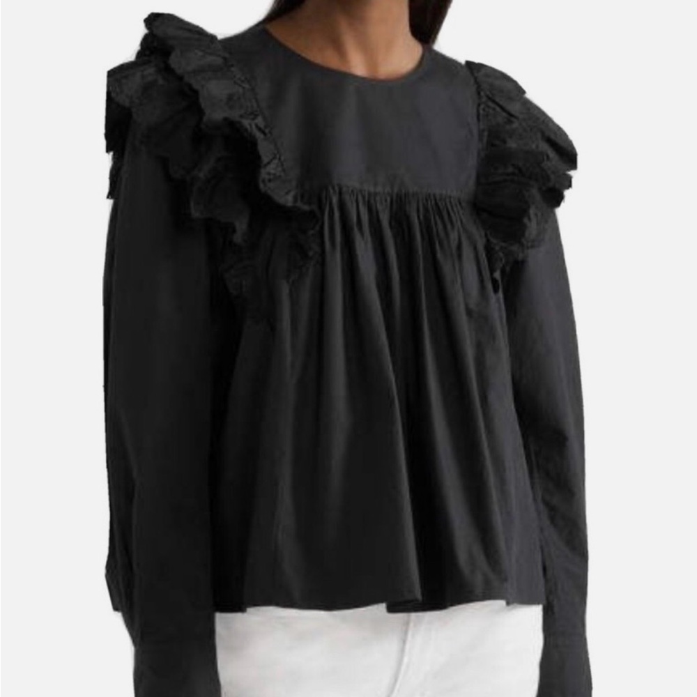 Isabel Marant Matias Ruffle Shoulder Blouse -ā Black
